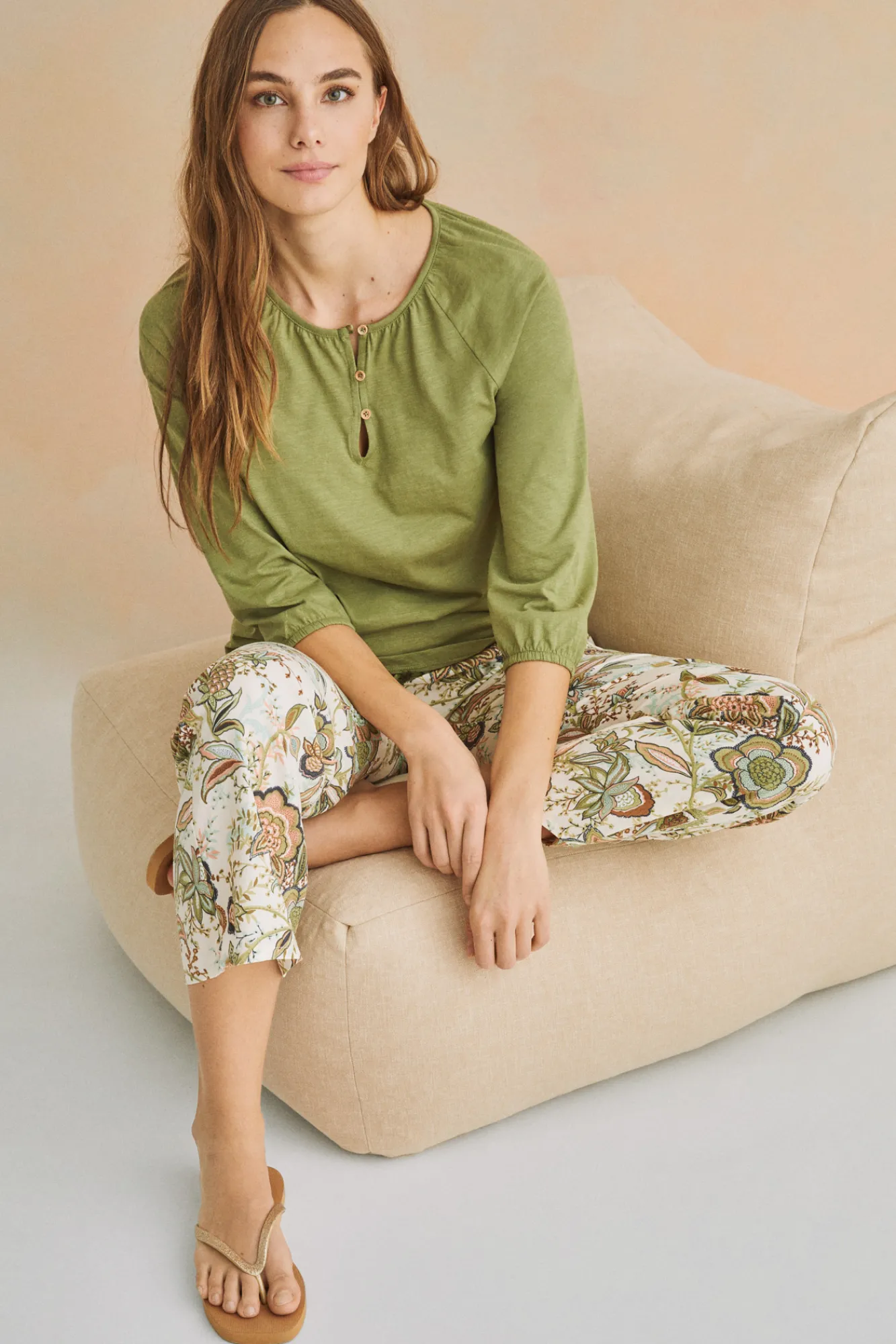 Women'secret Camiseta Manga Larga 100% Algodon Verde Kaki Clearance