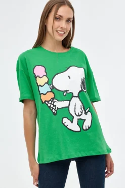 Inside Camiseta Oversize Print Snoopy Estampado Verde Best