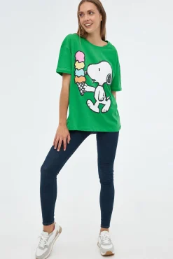 Inside Camiseta Oversize Print Snoopy Estampado Verde Best