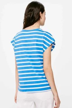 * Camiseta Rayas Cuello Contraste Azul Medio Outlet