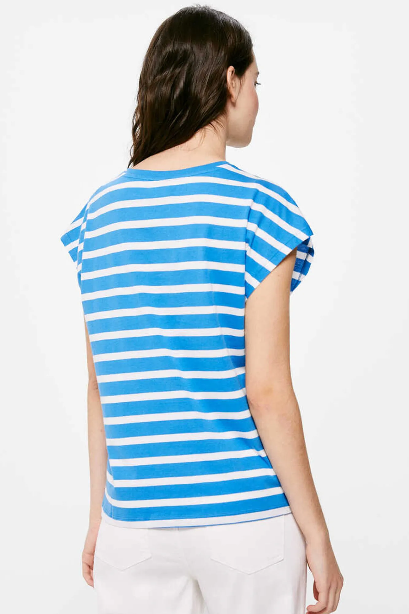 * Camiseta Rayas Cuello Contraste Azul Medio Outlet