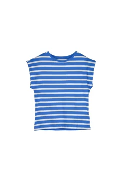 * Camiseta Rayas Cuello Contraste Azul Medio Outlet
