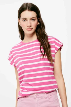 * Camiseta Rayas Cuello Contraste Morado Outlet