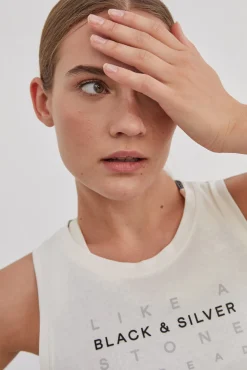 Dash and Stars Camiseta Tirantes 100% Algodon Blanco Beige Clearance