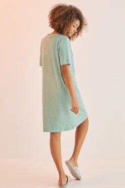 Women'secret Camison 100% Algodon Mafalda Rayas Verde Estampado Hot