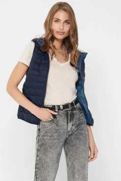 Only Chaleco Acolchado Con Capucha. Azul Medio Discount