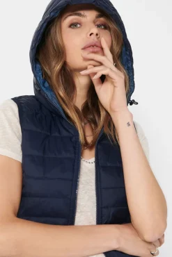 Only Chaleco Acolchado Con Capucha. Azul Medio Discount