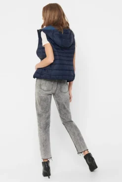 Only Chaleco Acolchado Con Capucha. Azul Medio Discount
