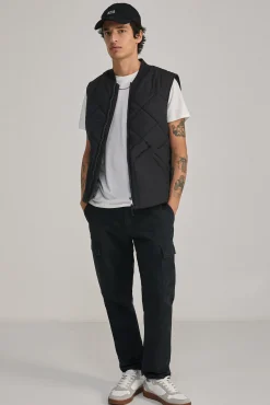 * Chaleco Acolchado Cuello Bomber Negro Best