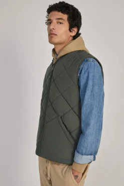 * Chaleco Acolchado Cuello Bomber Kaki Oscuro