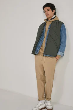* Chaleco Acolchado Cuello Bomber Kaki Oscuro