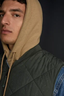 * Chaleco Acolchado Cuello Bomber Kaki Oscuro