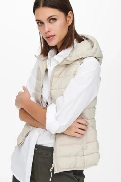Only Chaleco De Mujer Ultraligero Con Capucha Beige Medio