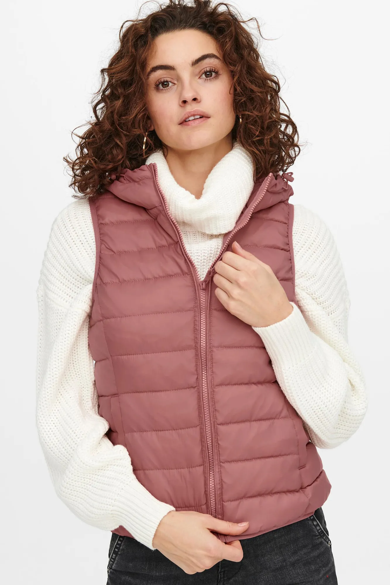 Only Chaleco De Mujer Ultraligero Con Capucha Rosa Clearance
