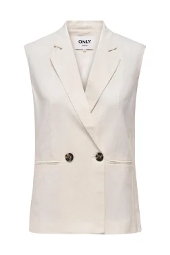 Only Chaleco Doble Boton Lino Y Viscosa Blanco Best