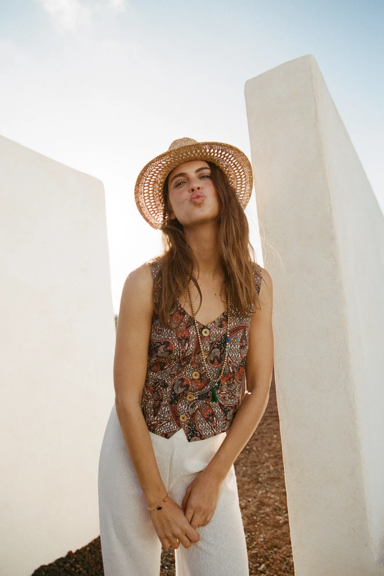 Slowlove Chaleco En Sangalo Estampado Estampado Blanco Outlet
