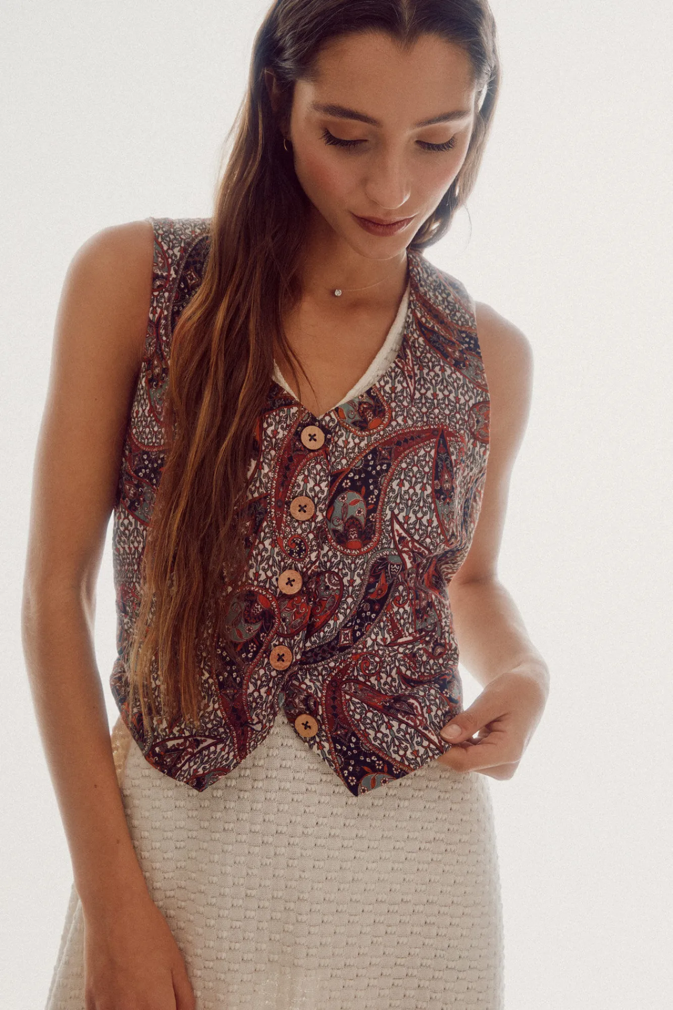 Slowlove Chaleco En Sangalo Estampado Estampado Blanco Outlet