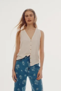 Slowlove Chaleco Fluido De Punto Marfil Discount