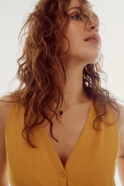 Slowlove Chaleco Fluido De Punto Dorado Outlet