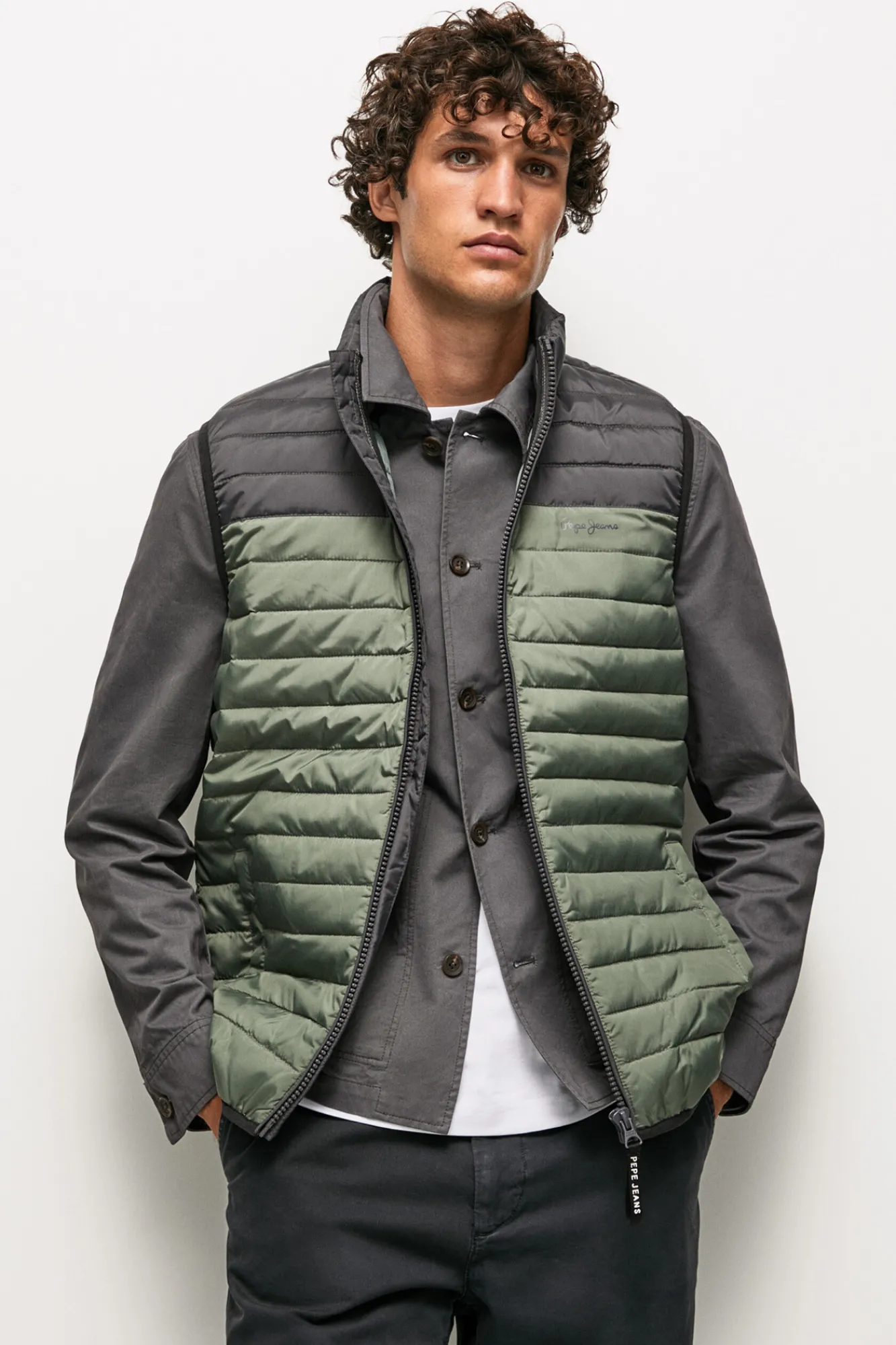 Pepe Jeans Chaleco Hombre Acolchado Bicolor Gris Oscuro Clearance