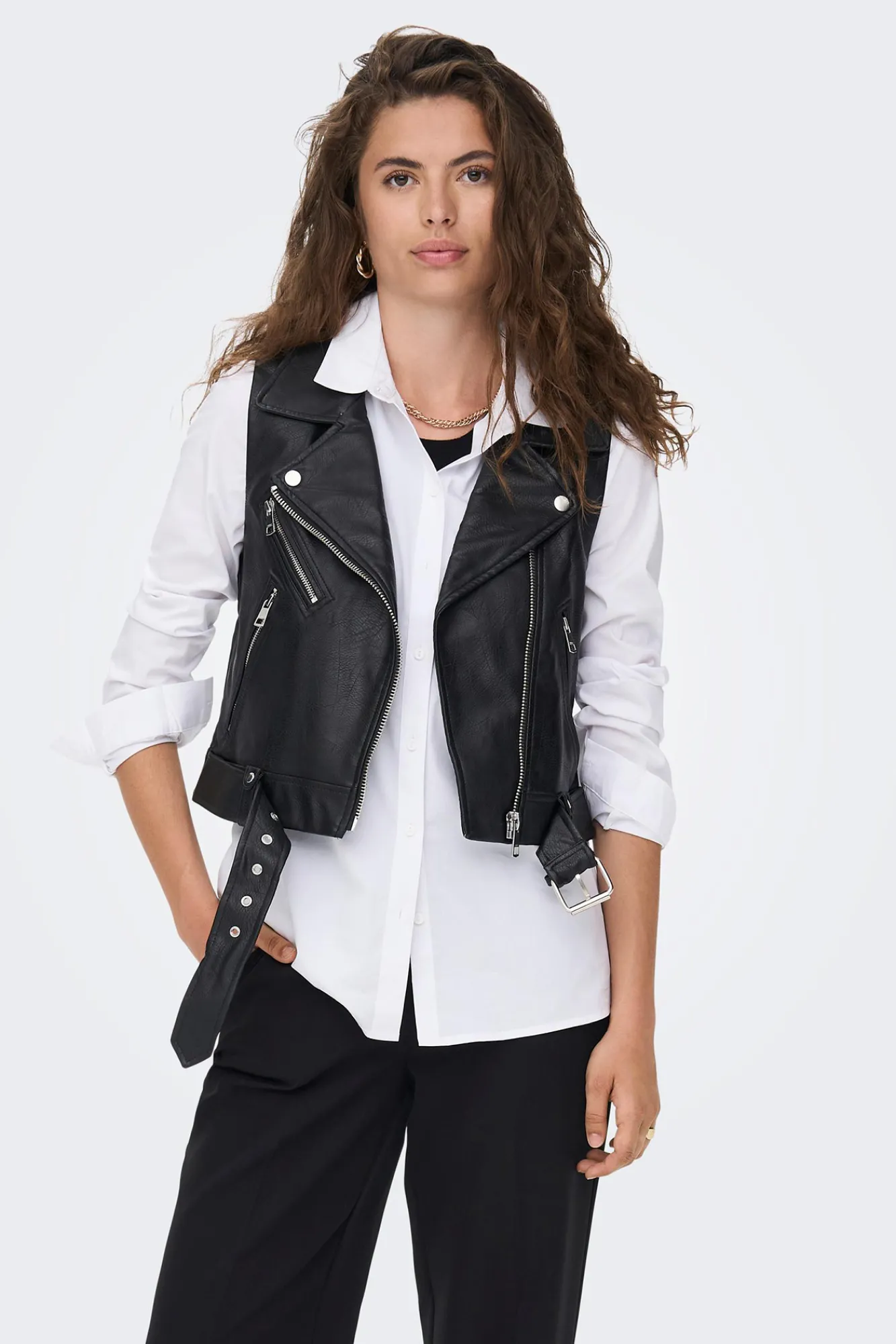Only Chaleco Mujer Polipiel Negro Outlet
