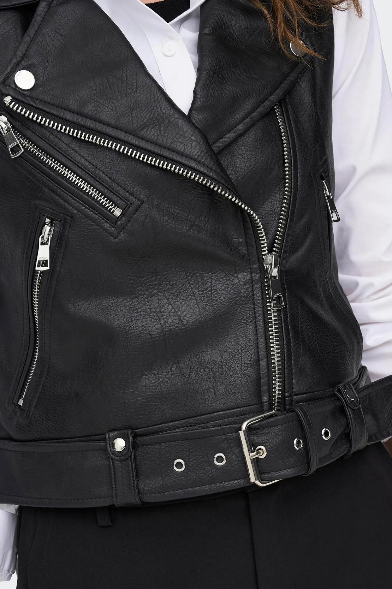 Only Chaleco Mujer Polipiel Negro Outlet
