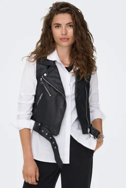 Only Chaleco Mujer Polipiel Negro Outlet