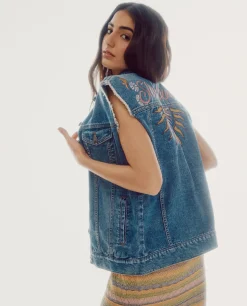 Slowlove Chaleco Vaquero Bordado Azul Outlet
