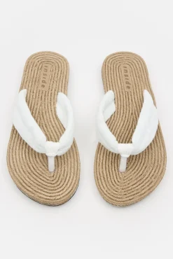 Inside Chancla Dedo Tira Bordados Blanco New