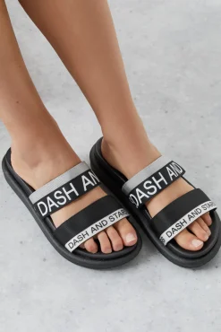 Dash and Stars Chanclas Tiras Logo Gris Negro Online