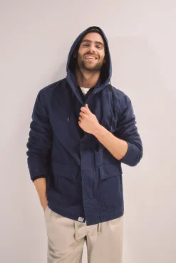 Ooto Chaqueta Con Capucha Algodon Lavado Azul Oscuro
