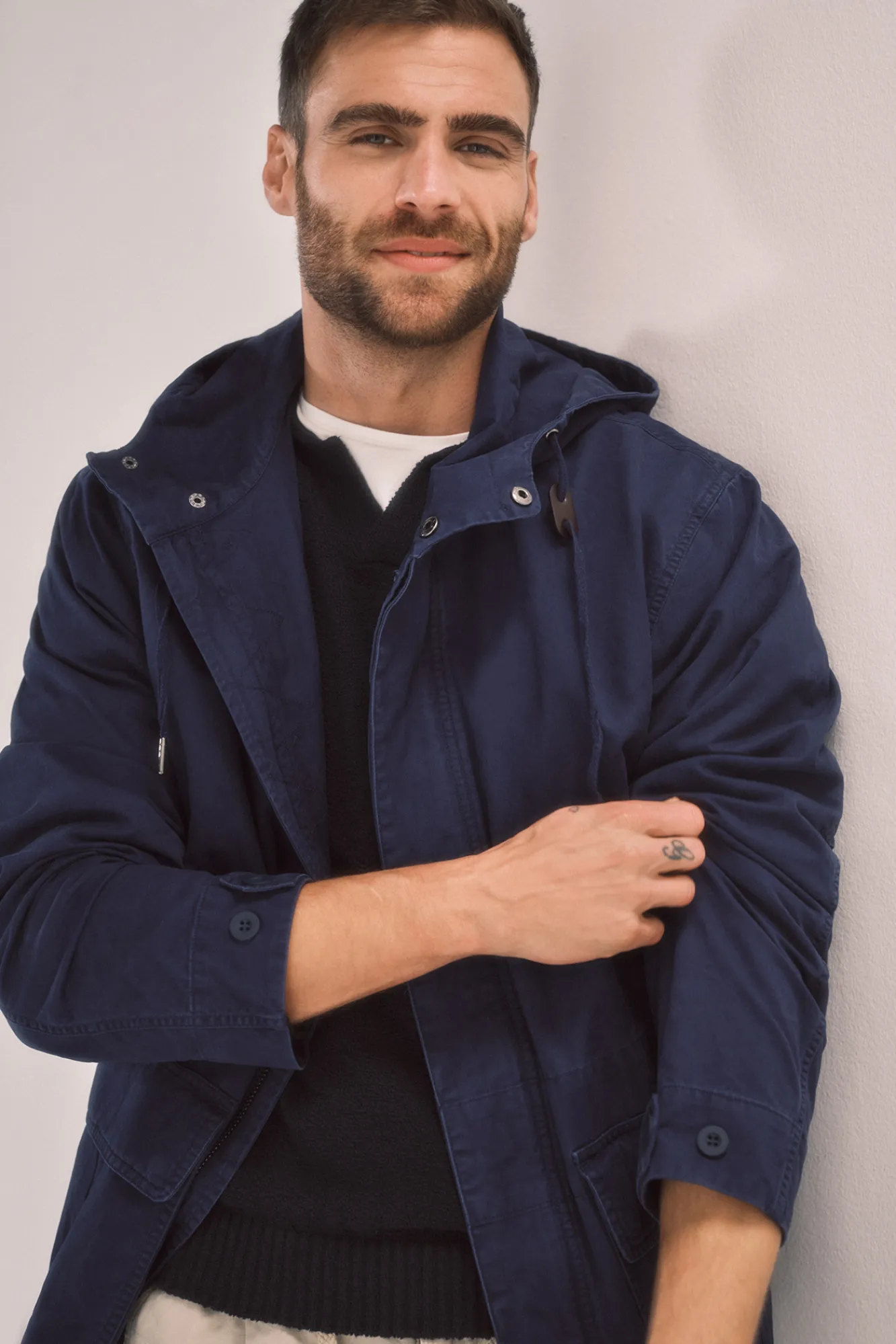Ooto Chaqueta Con Capucha Algodon Lavado Azul Oscuro