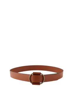 Pieces Cinturon De Cuero Con Hebilla Redonda Marron Medio Outlet
