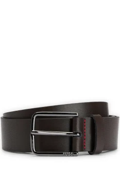 HUGO Cinturon De Piel Italiana Con Hebilla Grabada Con Logo Marron Oscuro Outlet