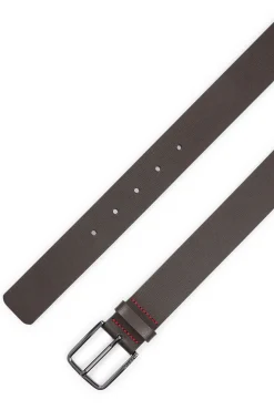 HUGO Cinturon De Piel Italiana Con Hebilla Grabada Con Logo Marron Oscuro Outlet