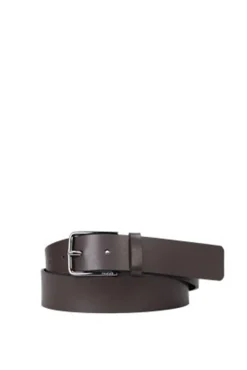 HUGO Cinturon De Piel Italiana Con Hebilla Grabada Con Logo Marron Oscuro Outlet