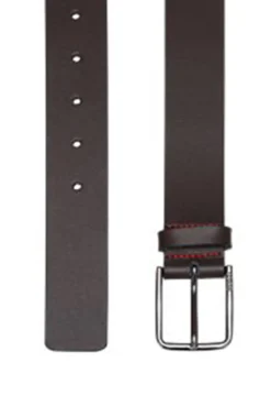HUGO Cinturon De Piel Italiana Con Hebilla Grabada Con Logo Marron Oscuro Outlet