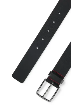 HUGO Cinturon De Piel Italiana Con Hebilla Grabada Con Logo Negro