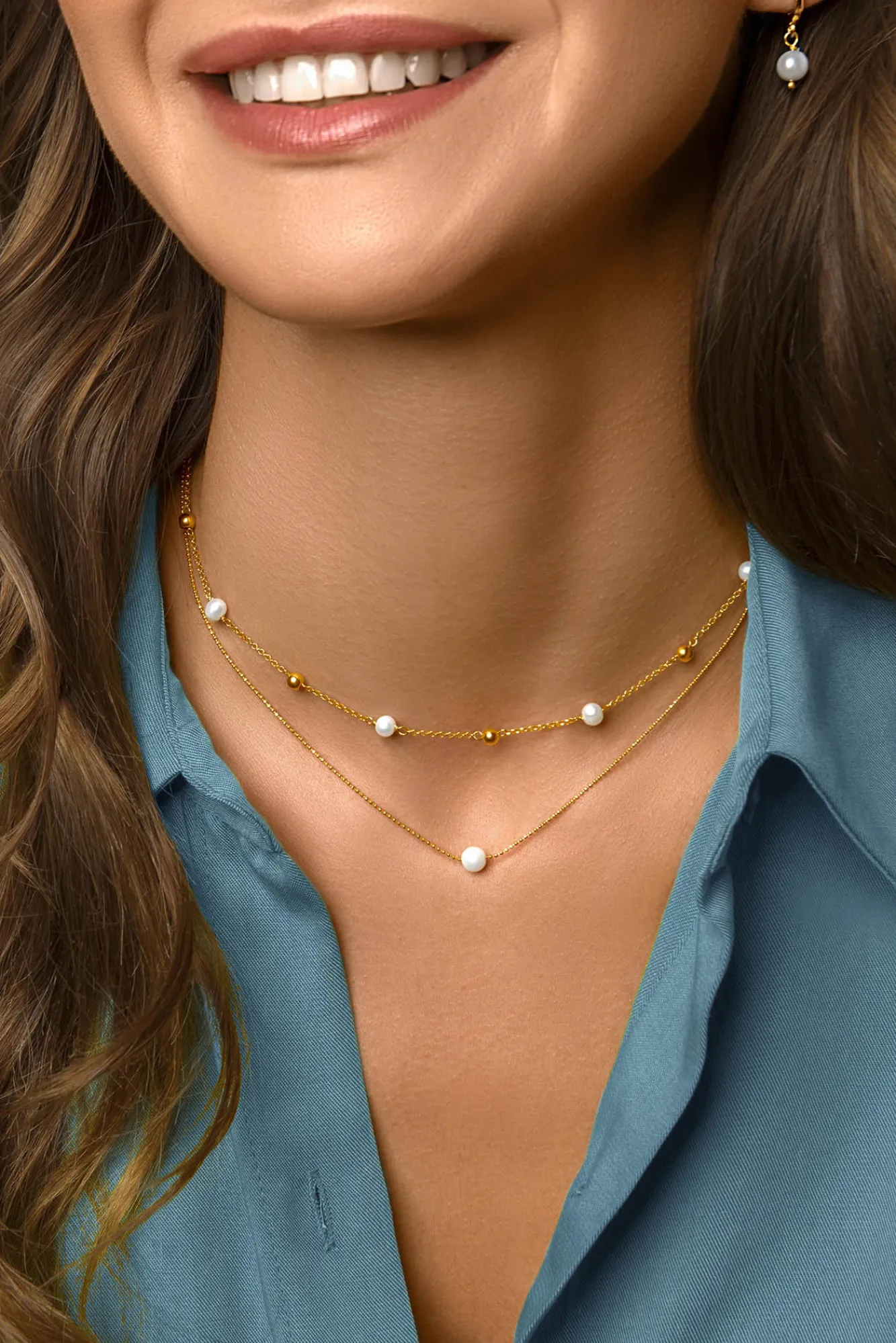 Singularu Collar Single Pearl Plata Baño Oro Amarillo Sale