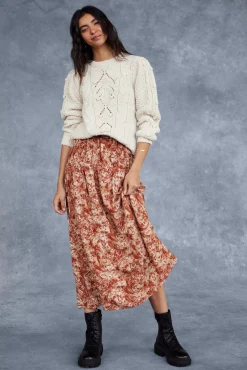 Slowlove Falda Capa Estampada Con Frunces Naranja Sale