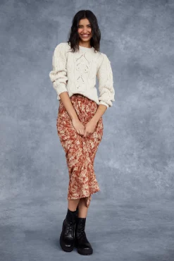 Slowlove Falda Capa Estampada Con Frunces Naranja Sale
