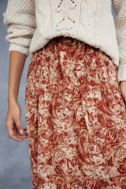 Slowlove Falda Capa Estampada Con Frunces Naranja Sale