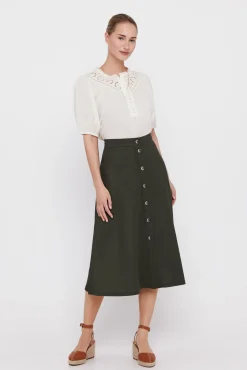 Cortefiel Falda Capa Midi Kaki Clearance