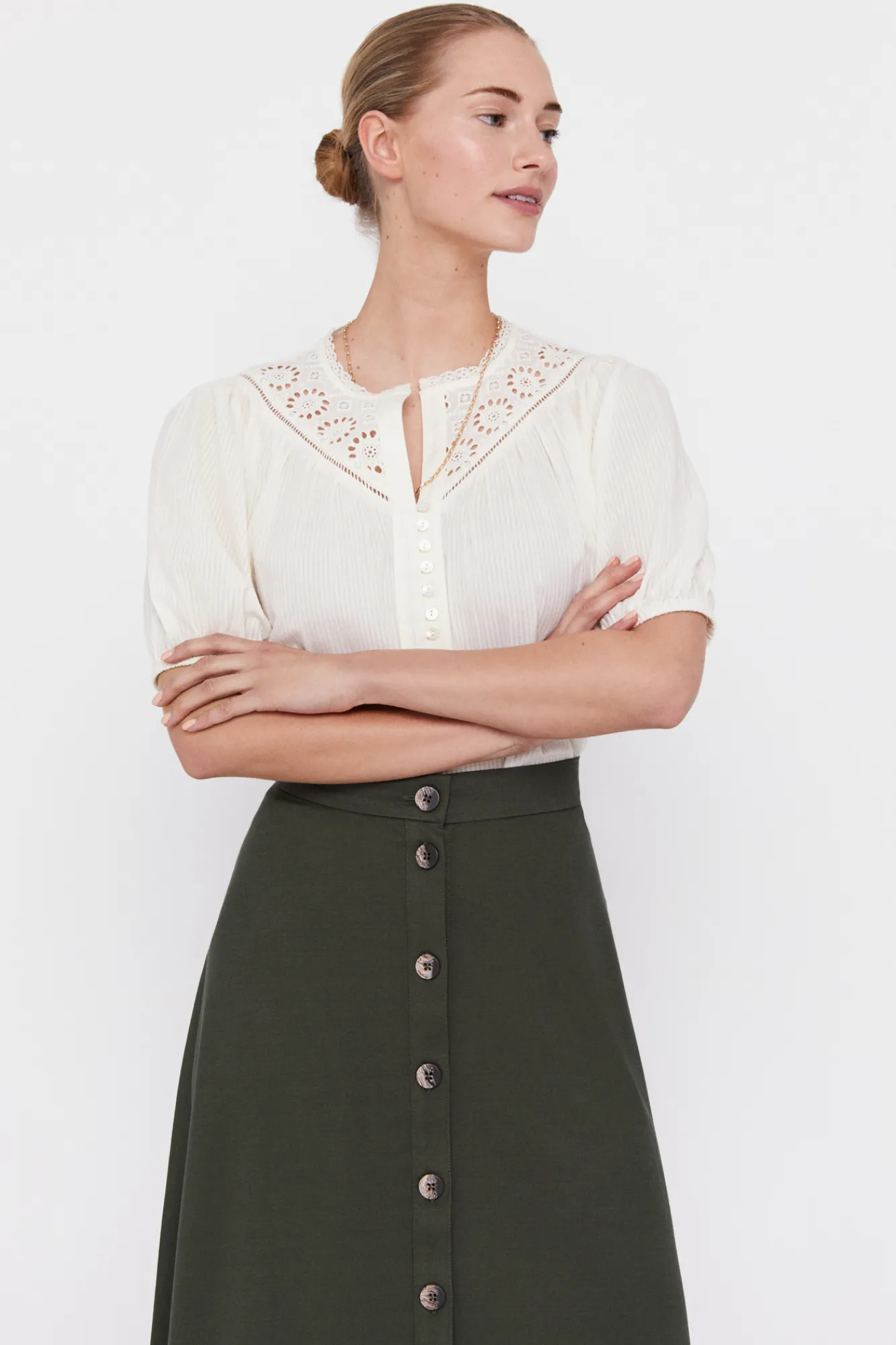 Cortefiel Falda Capa Midi Kaki Clearance