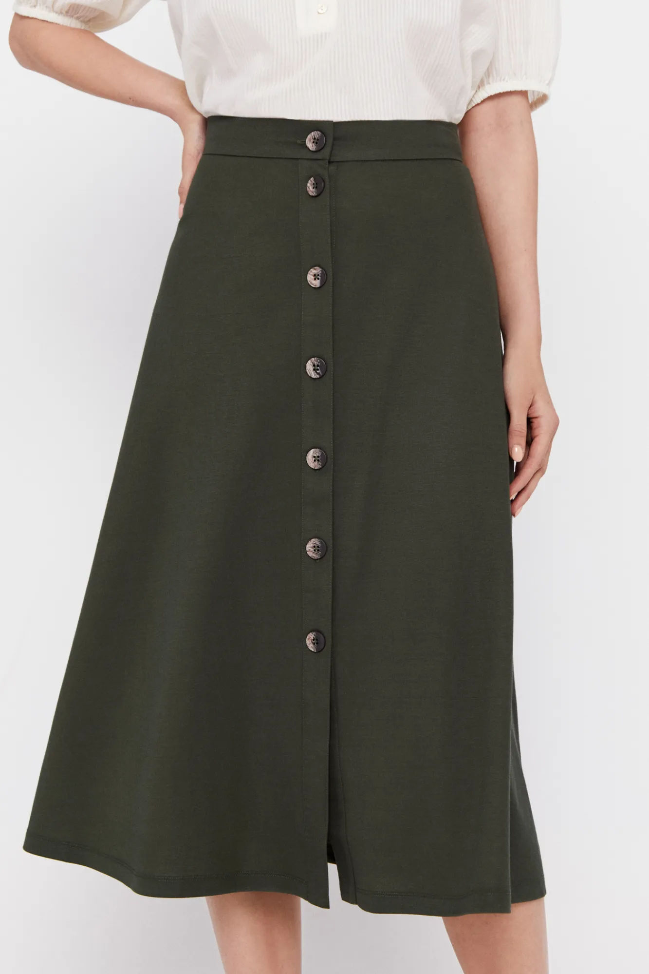 Cortefiel Falda Capa Midi Kaki Clearance