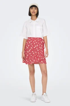 Only Falda Corta Cruzada Rojo Sale