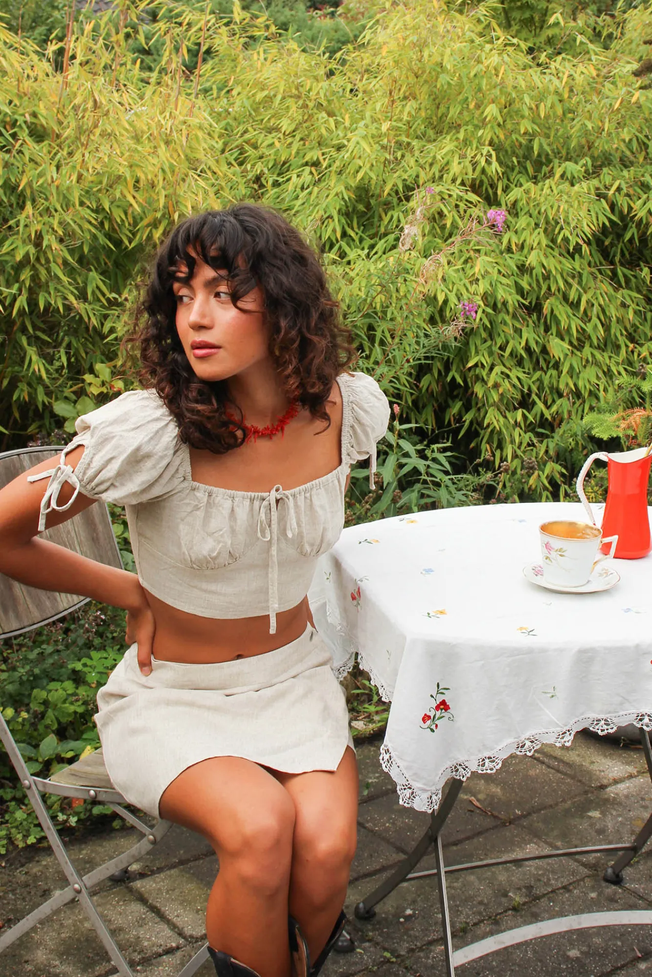 Noisy May Falda Corta Cruzada Con Lino Marron Medio
