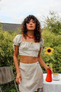 Noisy May Falda Corta Cruzada Con Lino Marron Medio