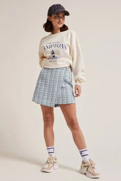 Pimkie Falda Corta De Tweed Estampado Azul Online