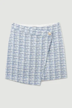 Pimkie Falda Corta De Tweed Estampado Azul Online
